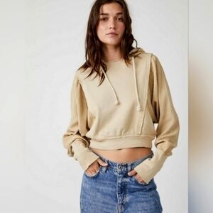Free‎ People Love Letter Hoodie Pullover Sand Cotton